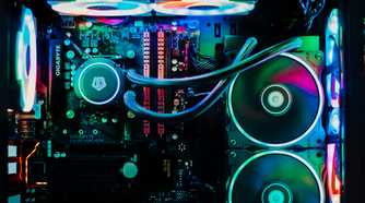 Gaming PC internals showing various components in different lighting