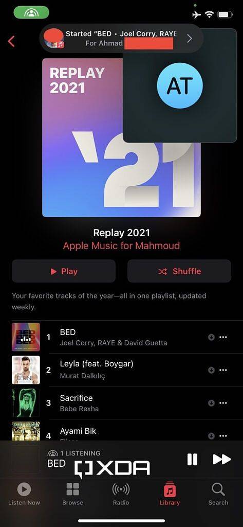 minimized apple music player mentioning one other listener