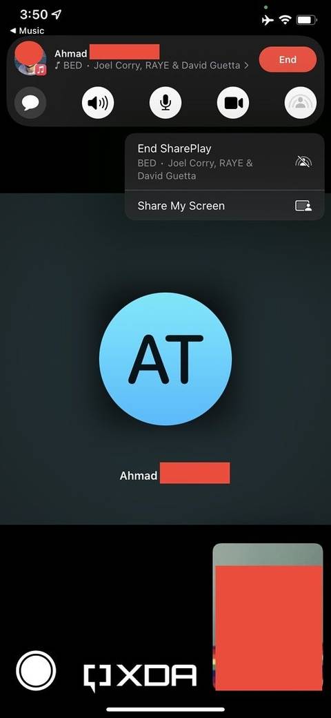 end SharePlay button during a FaceTime call