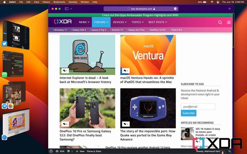 Different apps grouped together and listed on the left side of the screen through Stage Manager.