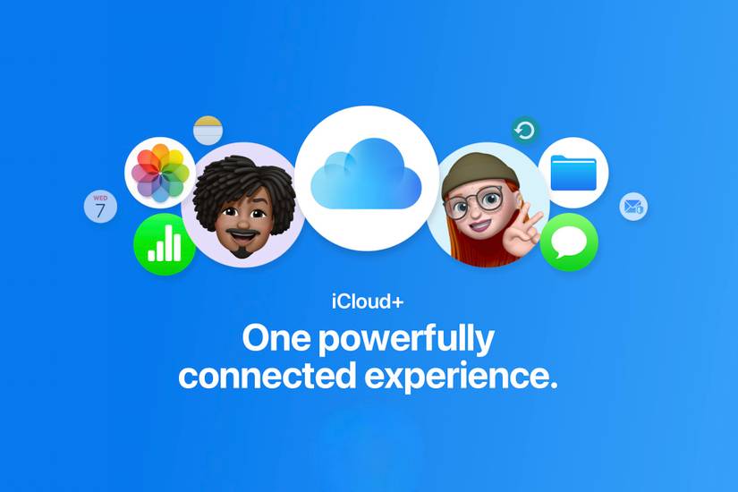 iCloud+: one powerfully connected experience text with memoji and app icons
