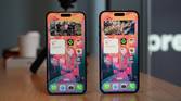 iPhone 15 Pro Max (left) and iPhone 14 Pro Max (right). The iPhone 15 Pro Max appears to have thinner bezels, but it's all due to the slimmer titanium frame.