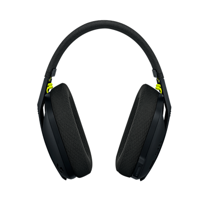 A render showing the Logitech Lightspeed G435 Wireless Gaming Headset from the the front on a transparent background.