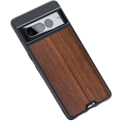 A render of the Mous Limitless 5.0 case with a wooden back finish installed on a Pixel 7 Pro.