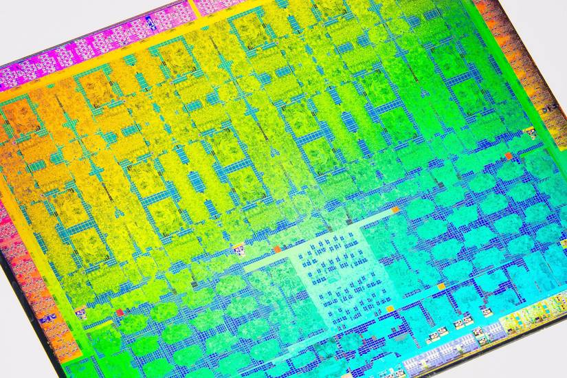 Close up of an Nvidia Turing GPU die.
