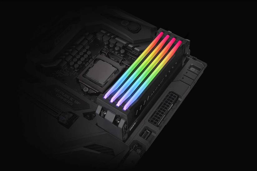 RGB heatsink for RAM on a dark motherboard