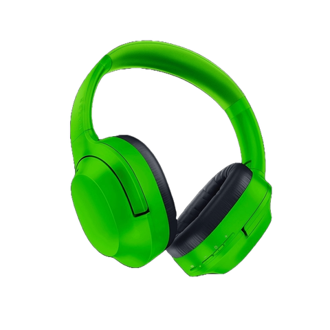 A render of the Razer Opus X headset in green on a transparent background.