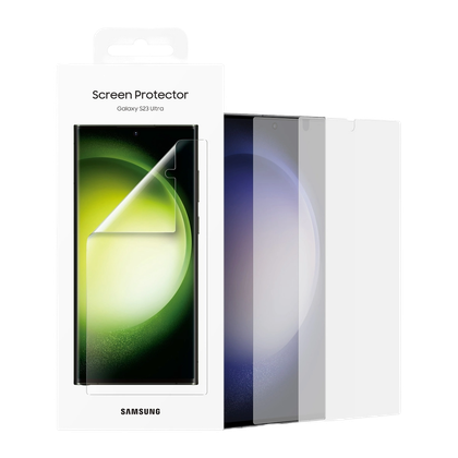 A render of Samsung's Galaxy S23 official screen protector on a transparent PNG background.