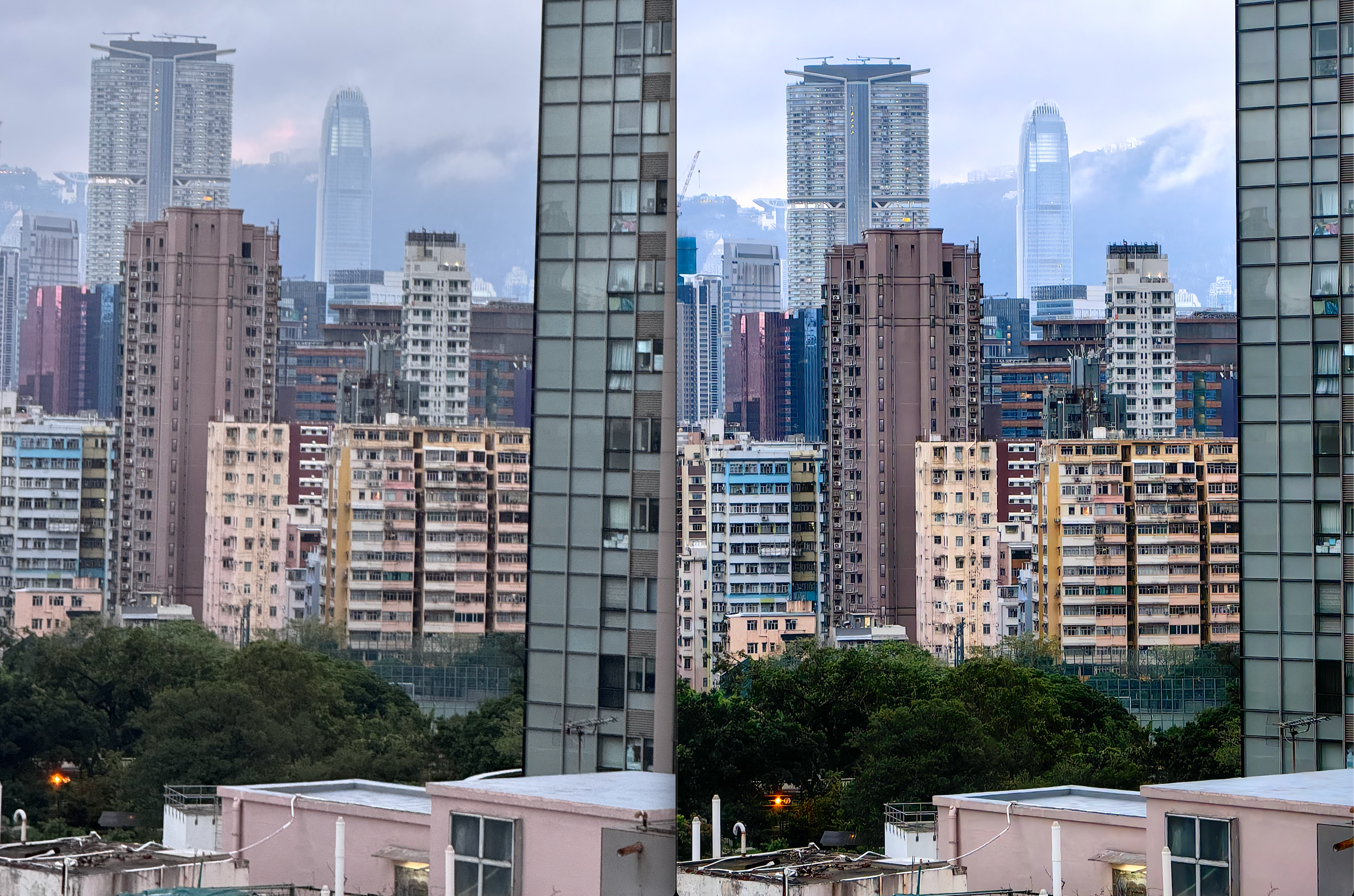 A 5X zoom image captured by the iPhone 15 Pro Max (left) and Huawei P60 Pro (right).
