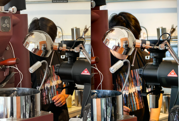 A 5X zoom image captured by the iPhone 15 Pro Max (left) and Huawei P60 Pro (right).
