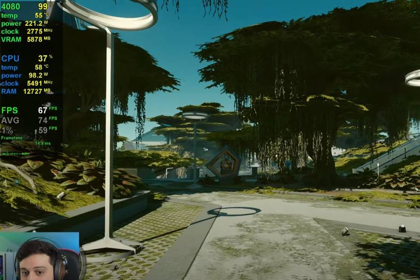 Snapshot of Starfield running at 60+ FPS on an RTX 4080 PC