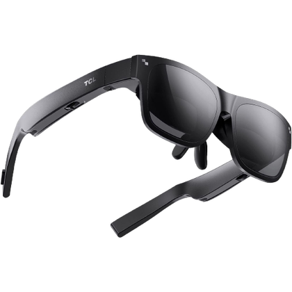 A render showing the TCL NXTWEAR S smart glasses in black color.