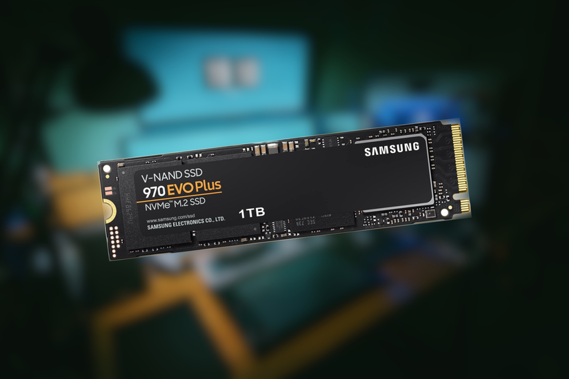 Samsung 970 Evo Plus SSD  in front of gaming room 