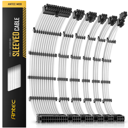 White render of white color PSU sleeved cables with product box