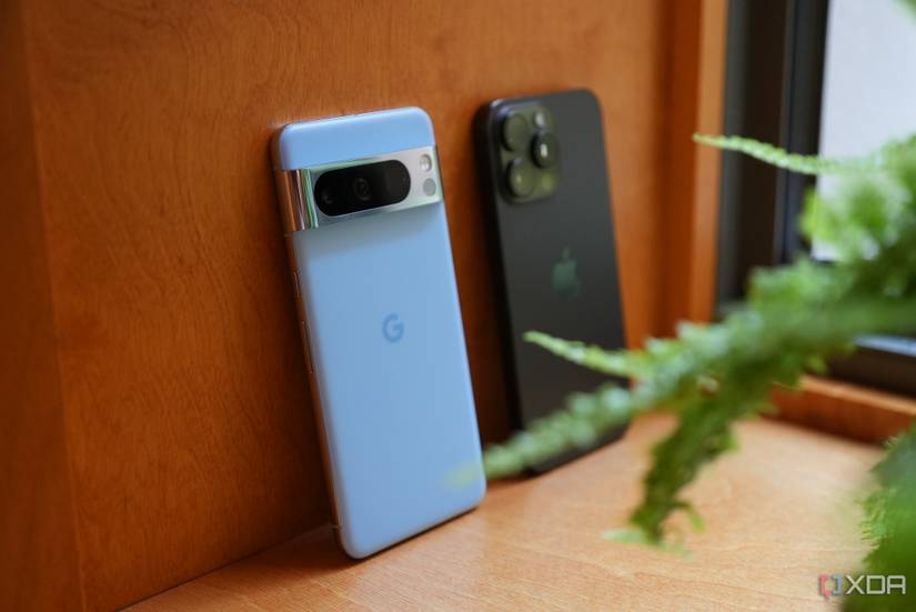 Pixel 8 Pro and iPhone 15 Pro Max side by side 