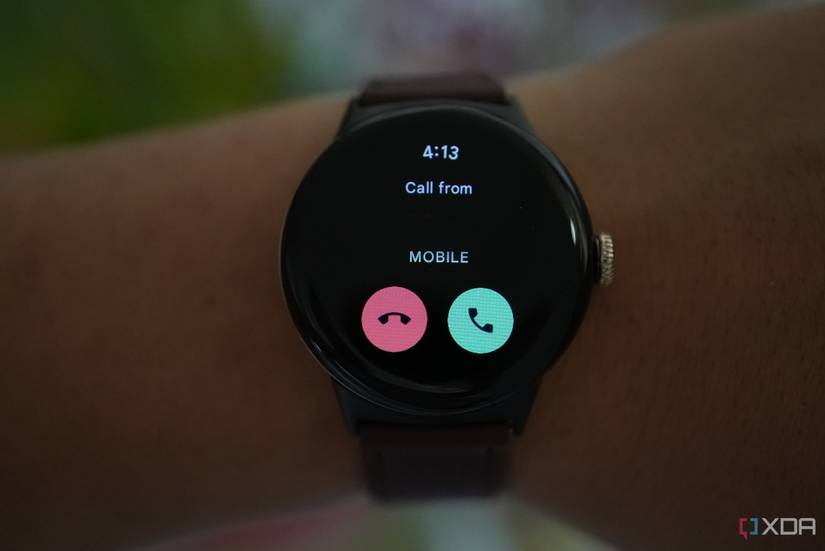 Pixel Watch 2 taking a call. 