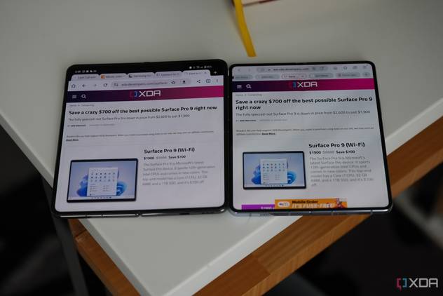OnePlus open screen (left) and the Galaxy Z Fold 5 screen (right)