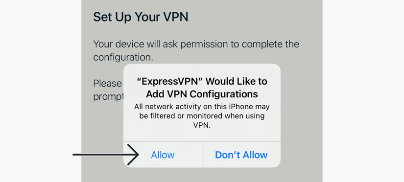 Allow ExpressVPN VPN configurations on iPhone