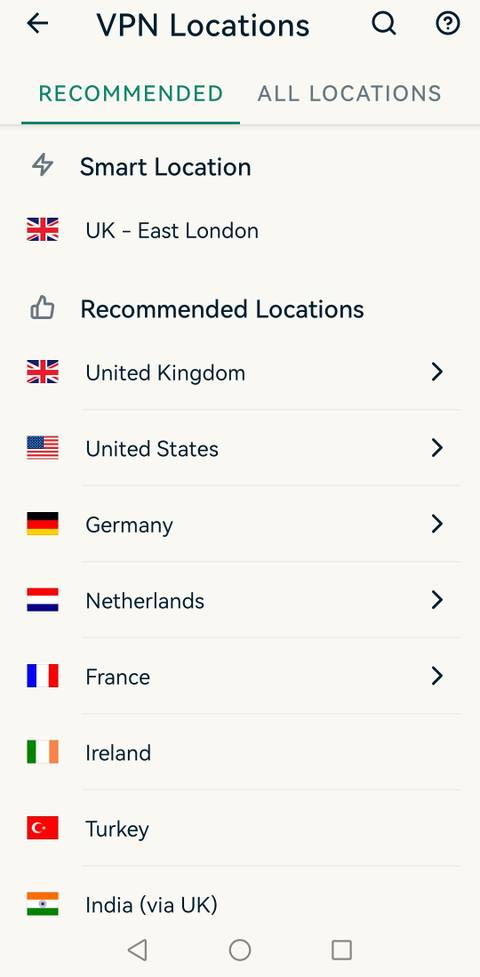 List of ExpressVPN locations on Android