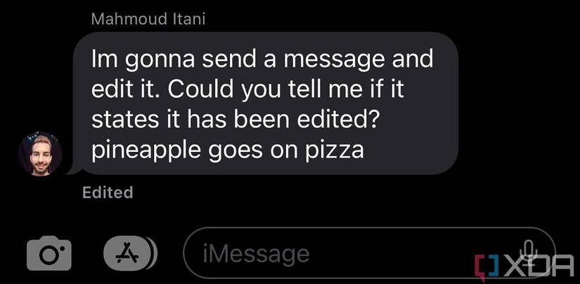 Received iMessage with an edited label under it