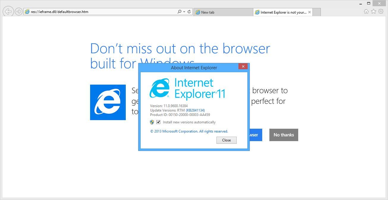 Screenshot of Internet Explorer 11 in Windows 8.1