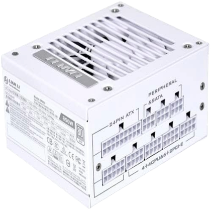 A render of the Lian Li SP850 Gold 80+ certified power supply on a transparent background.