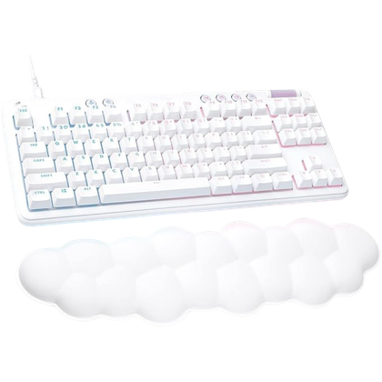Logitech G713 mechanical keyboard with cloud-shaped wrist rest, at an angle