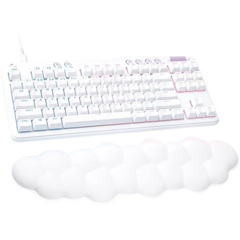 Logitech G713 mechanical keyboard with cloud-shaped wrist rest, at an angle