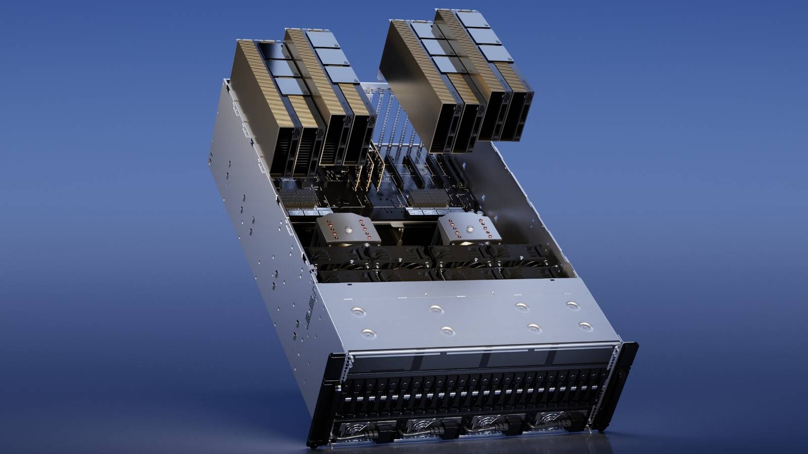 Nvidia's H100 Tensore Core GPU-based NVL shown on a blue background