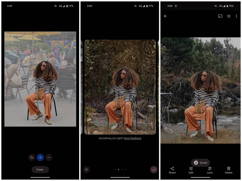 Pixel 8 Pro's generative AI generating all new backgrounds around a subject. 