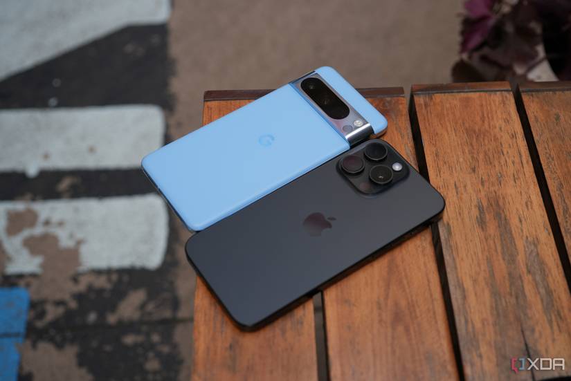 The Pixel 8 Pro (left) and the iPhone 15 Pro Max (right)