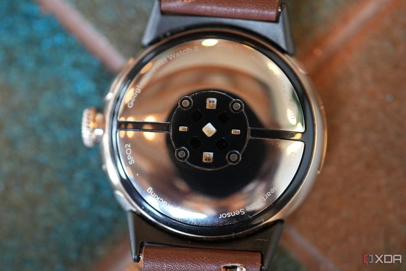 The back of a champagne gold Pixel Watch 2