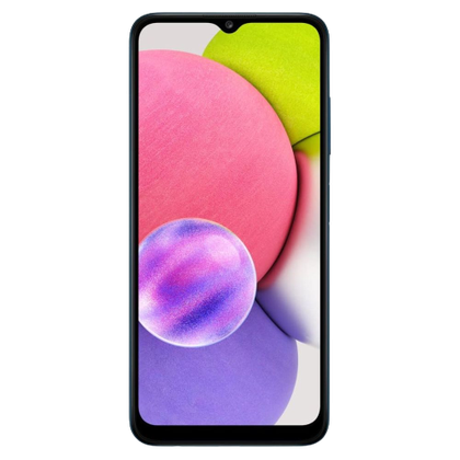 A render showing the front of Samsung Galaxy A03s with black-colored bezels.