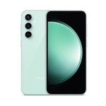 A product image of the front and back of a Mint (green) Samsung Galaxy S23 FE.