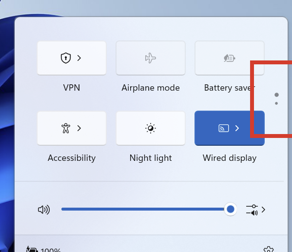 Quick settings area in Windows 11