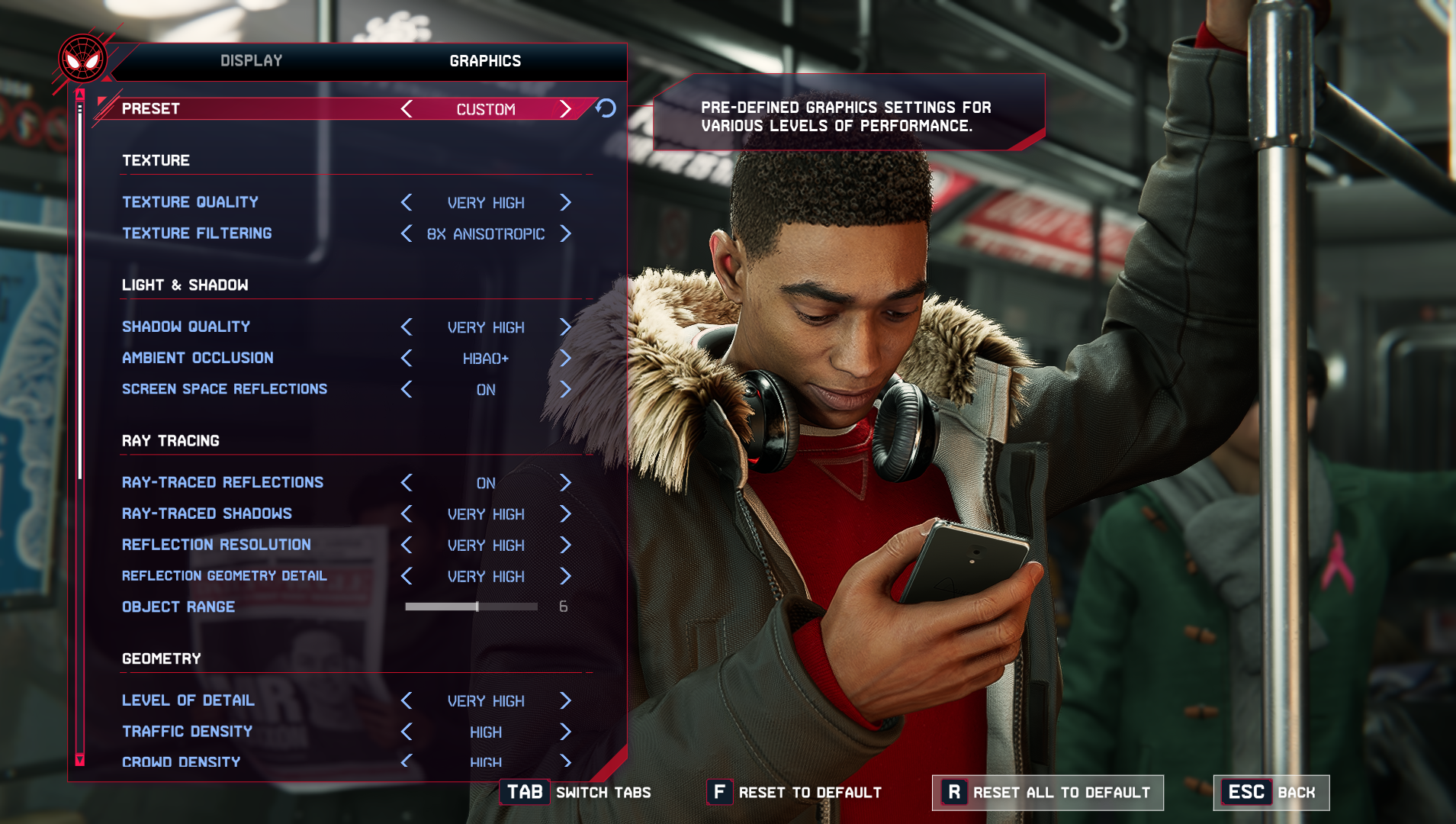 spider man miles morales in-game graphics settings