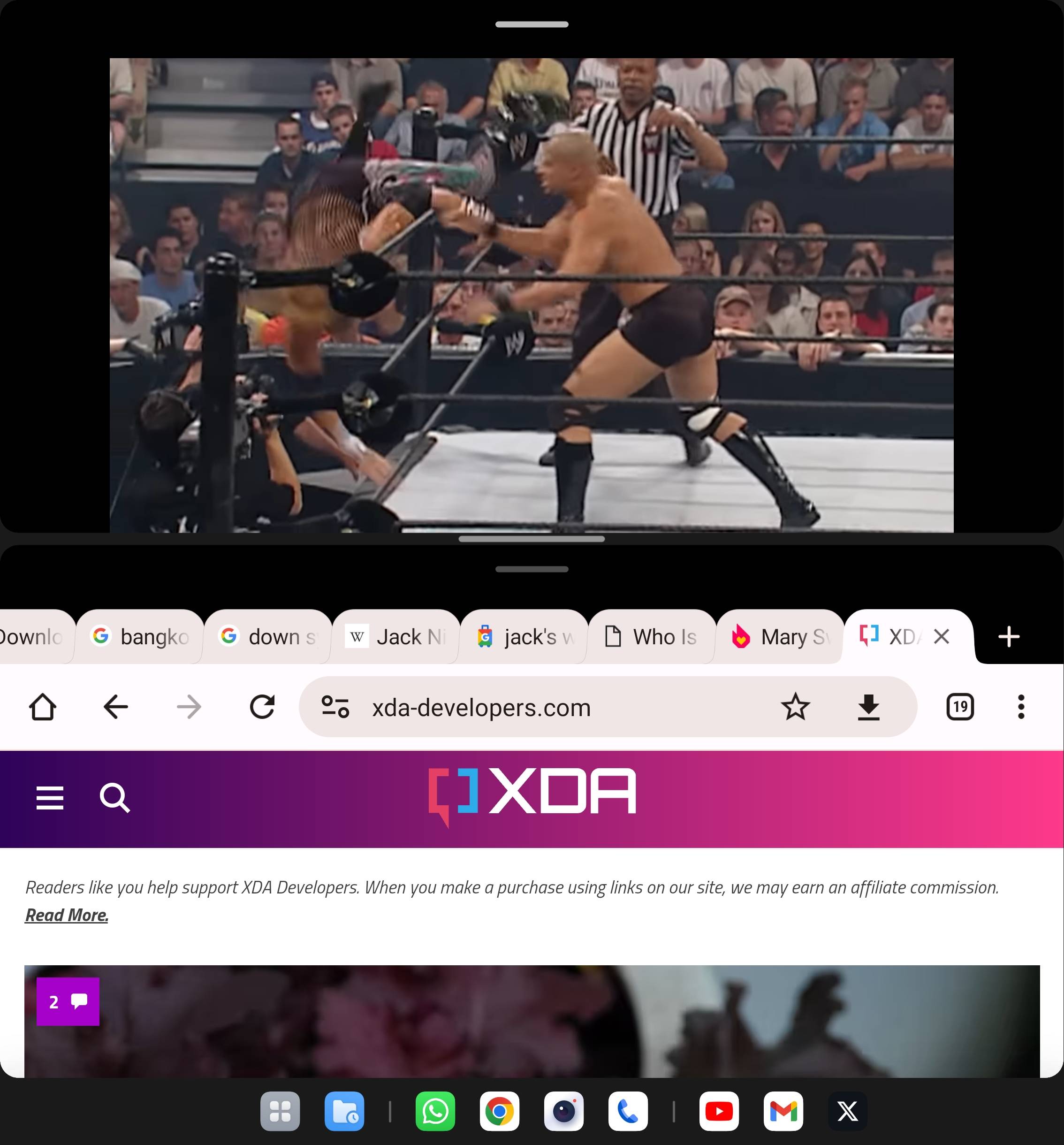 YouTube running in horizontal split-screen
