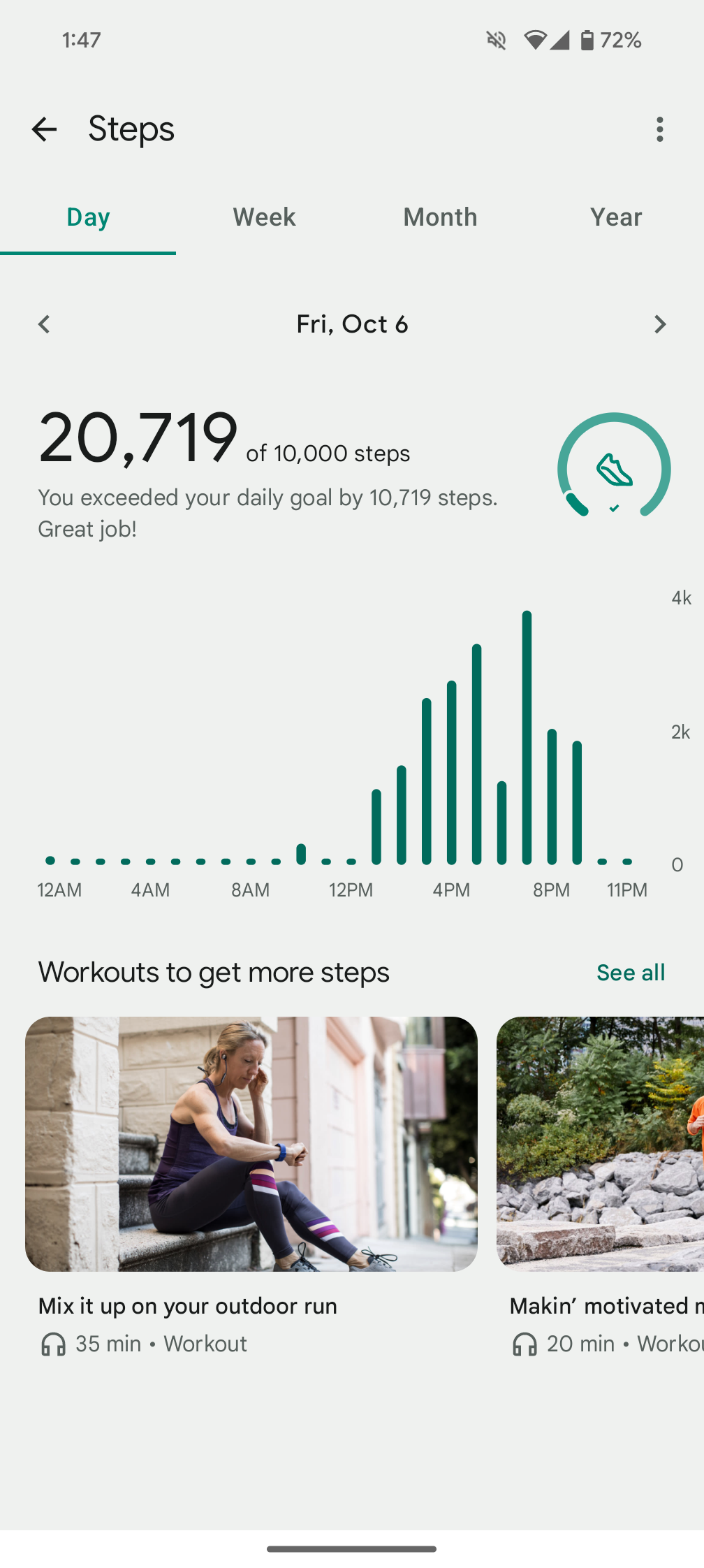 A screenshot of steps tracked in the Fitbit app.