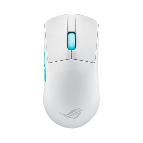 Asus ROG Harpe Ace Aim Lab Edition white wireless mouse, front view