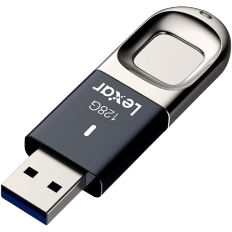 Lexar JumpDrive Fingerprint F35 flash drive on transparent background