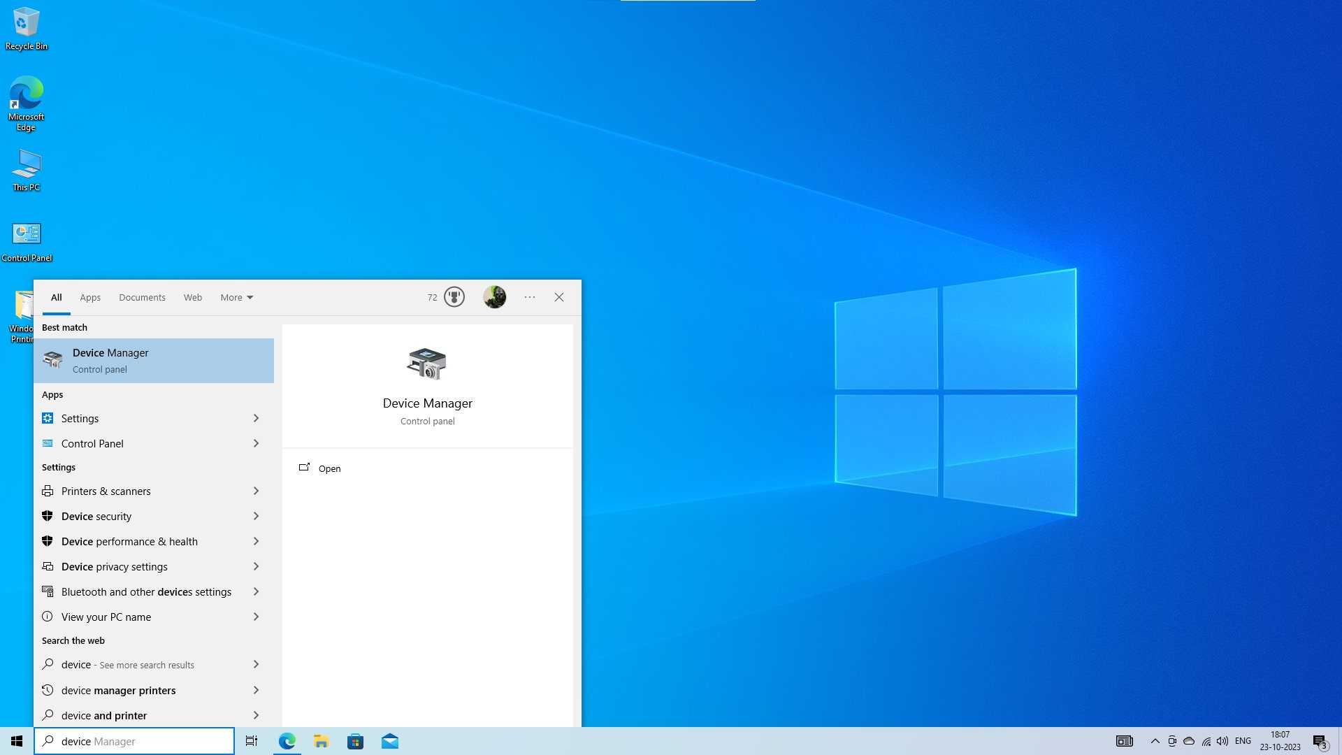 searching for device manager in windows 10