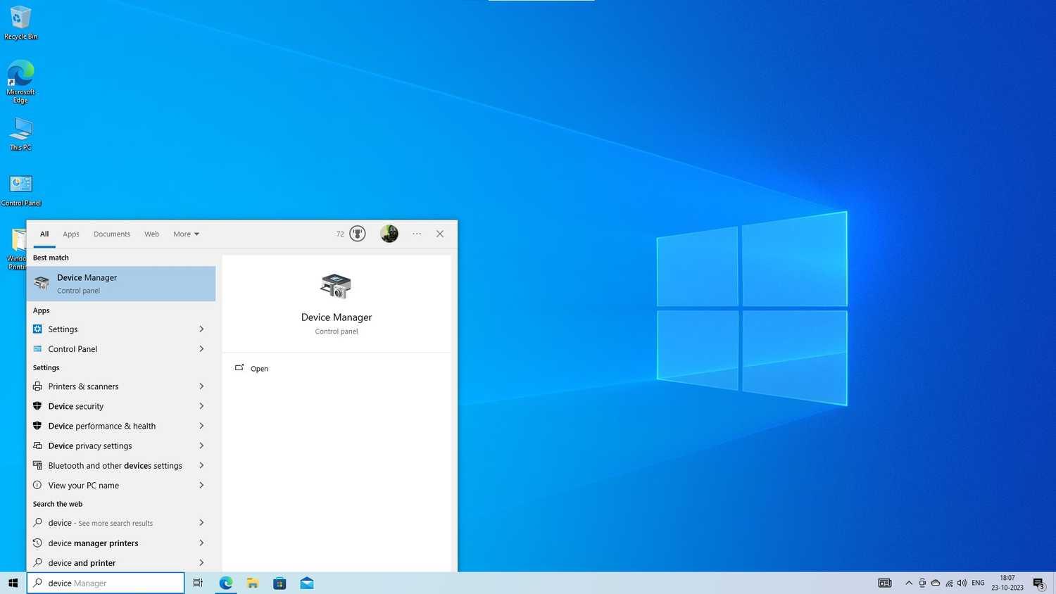 searching for device manager in windows 10
