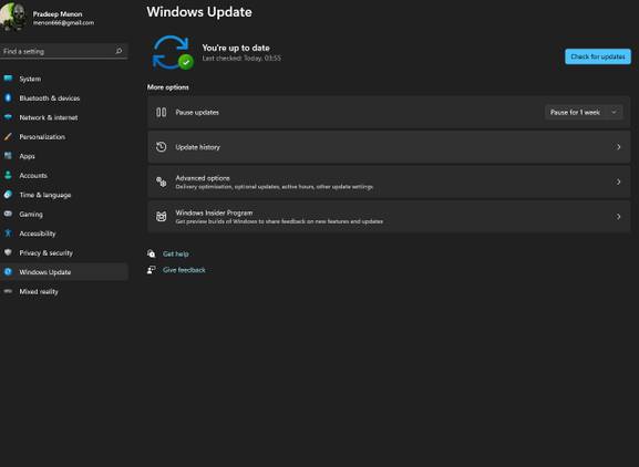 windows update page inside windows 11 settings
