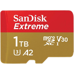 Red and gold SanDisk 1TB Extreme microSD card render