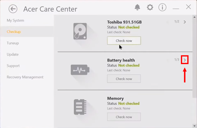 Acer Care Center checkup 1