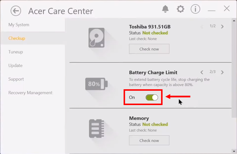 Acer Care Center checkup
