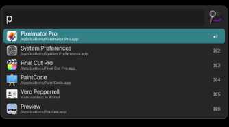 Alfred app showing a history of links and open files.