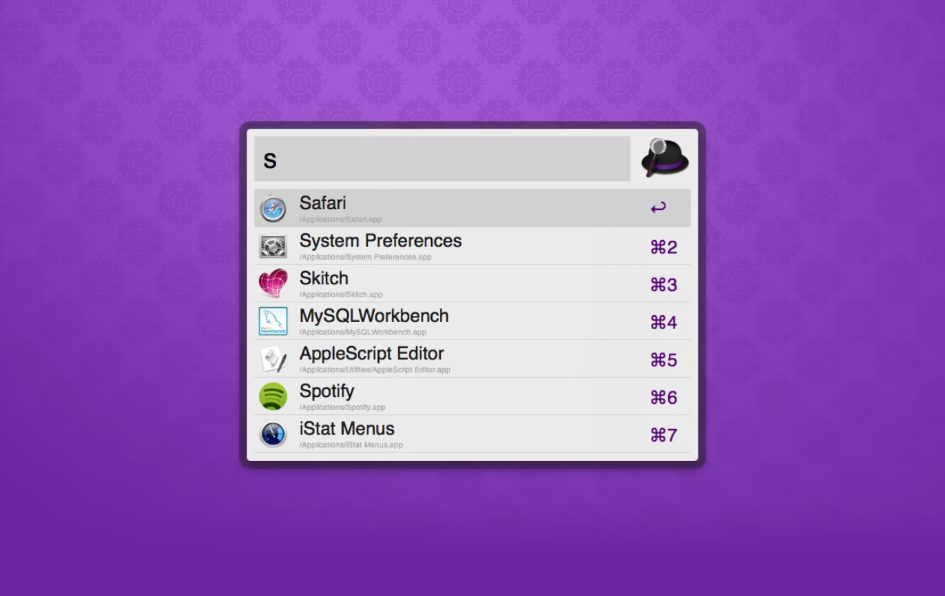Alfred app for Mac showing a search bar with options that come up.