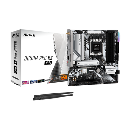 White render of ASRock B650M Pro RS WiFi motherboard