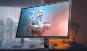 HP OMEN 27q QHD 165Hz Gaming Monitor on blurred background of desk